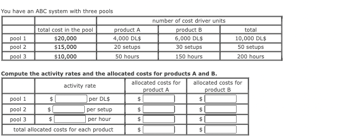  You have an ABC system with three pools