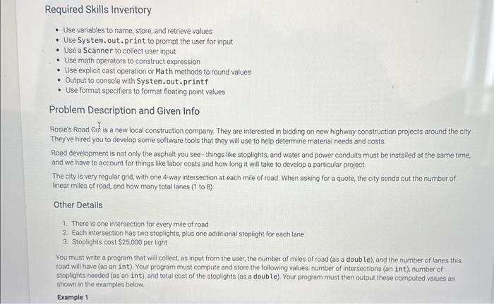  java please Required Skills Inventory - Use variables to name, store,