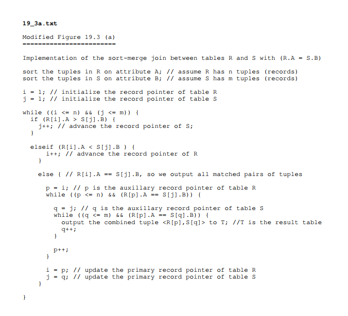 Extend the sort-merge join algorithm shown in the modified figure below to