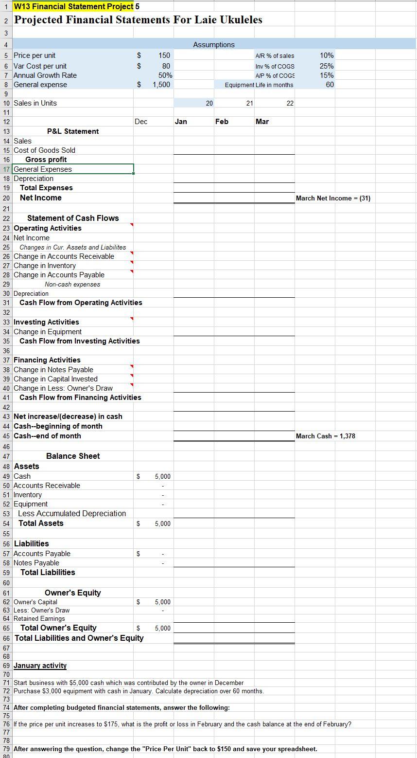  First build the P&L statement. Then build the Balance Sheet. Then