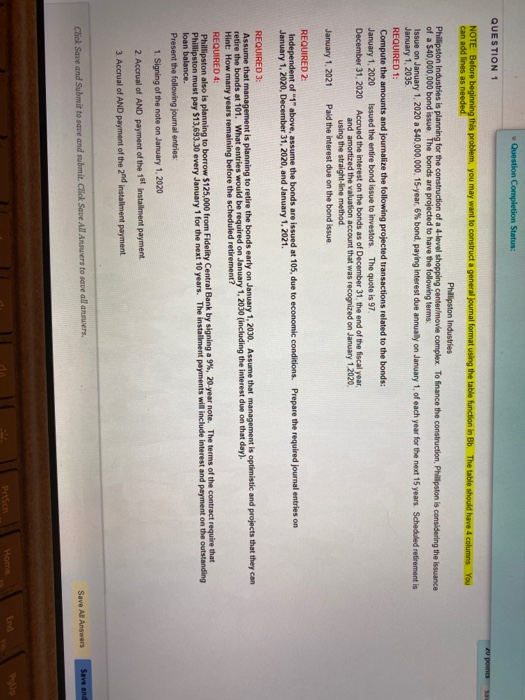  Question Completion Status: QUESTION 1 cu points NOTE: Before beginning this