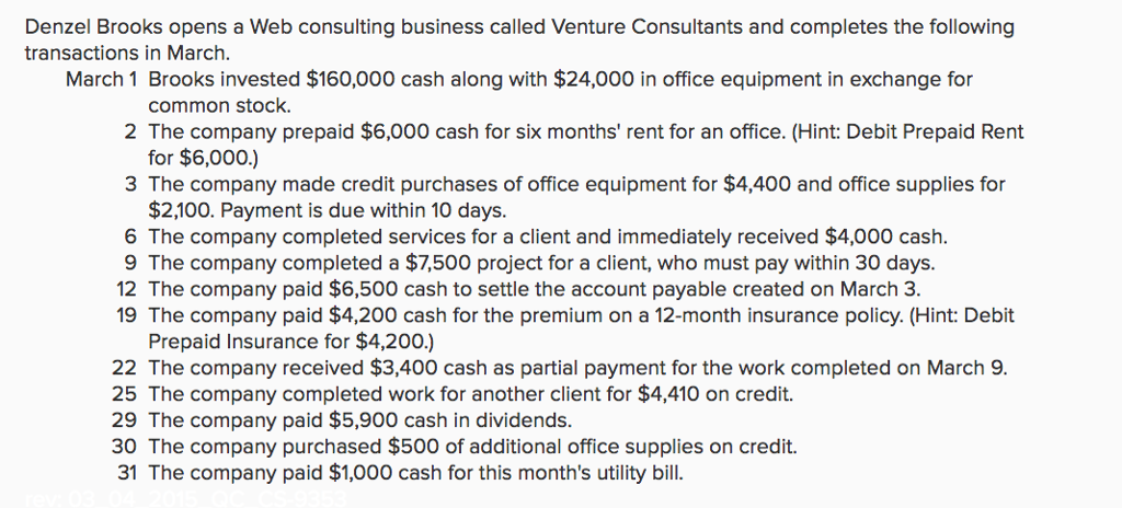 Can someone help me solve this accounting problem? Denzel Brooks opens a