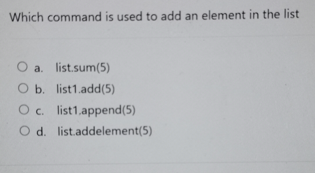  Which command is used to add an element in the list