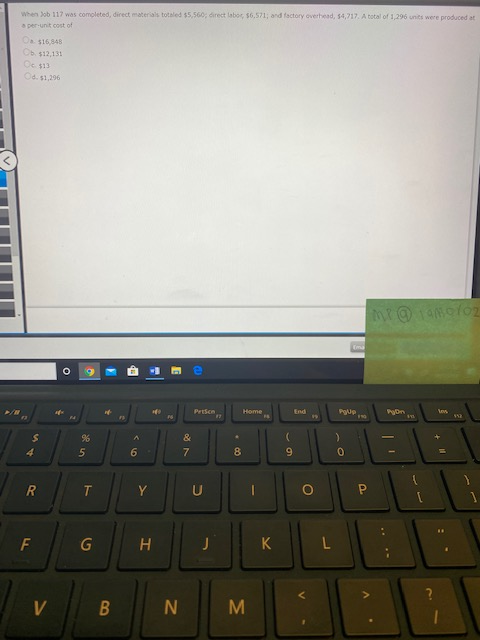 when ob 117 was completed, direct materials totaled $5,560, direct labor