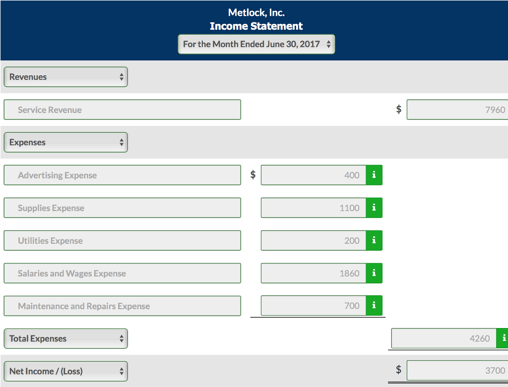 Inc. Income Statement For the Month Ended June 30, 2017 Revenues Service