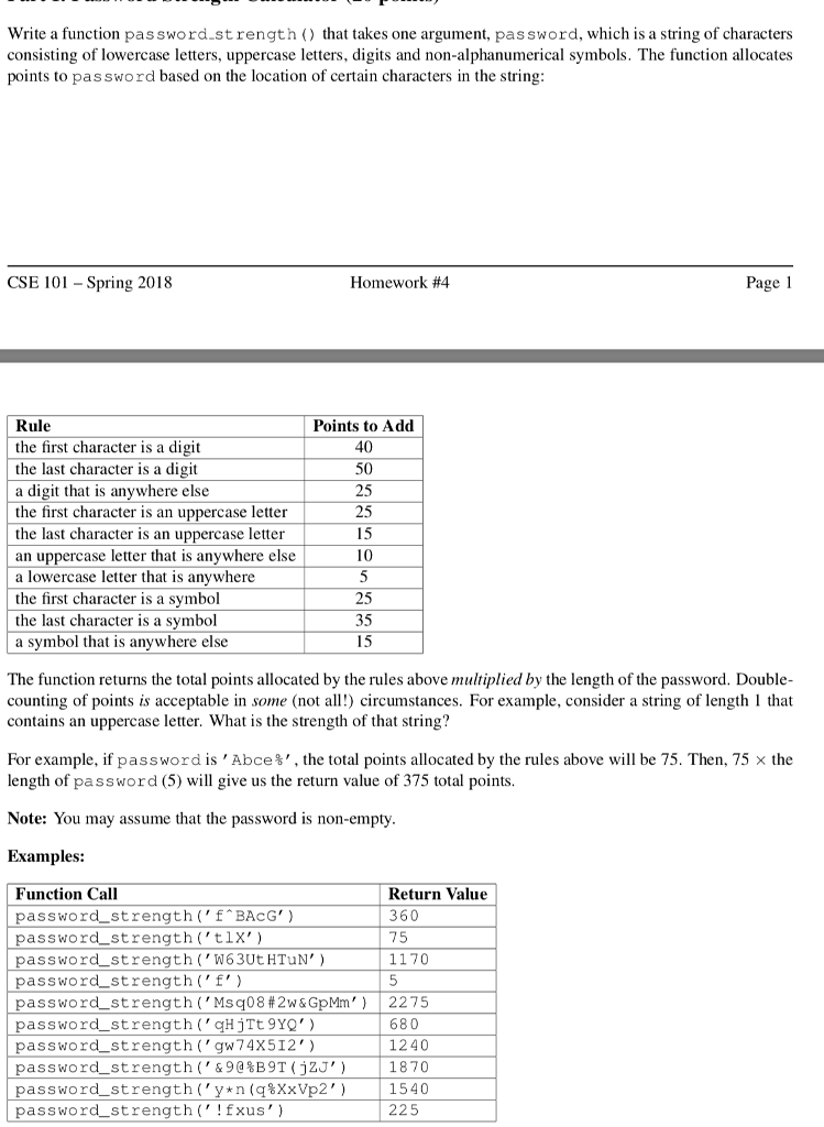  Write a function password.strength () that takes one argument, password, which