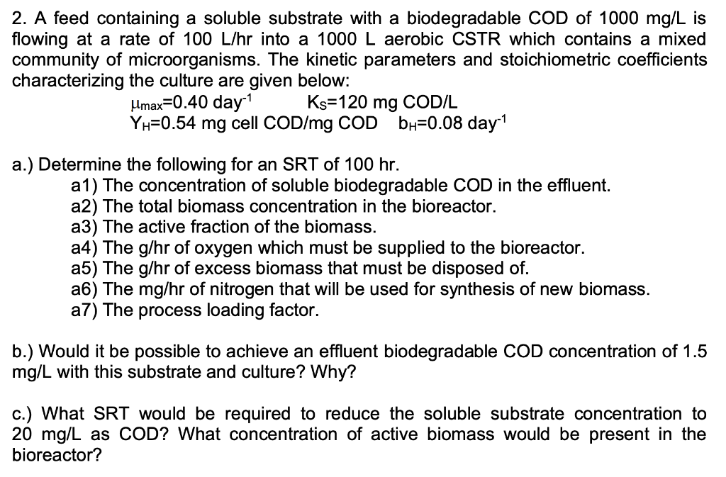  2. A feed containing a soluble substrate with a biodegradable COD