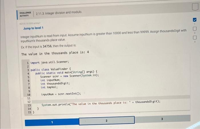  Jump to level 1 Integer inputNum is read from input. Assume