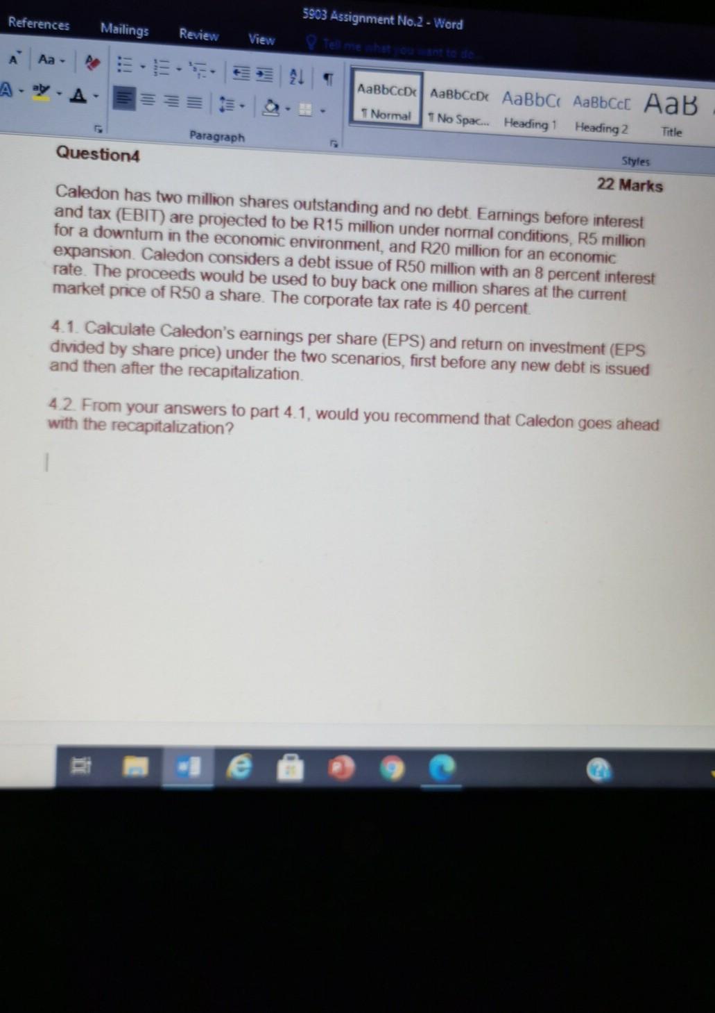  References 5903 Assignment No.2 - Word Mailings Review View A Aa