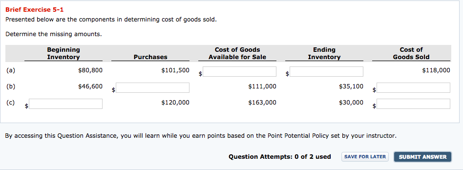  Brief Exercise 5-1 Presented below are the components in determining cost