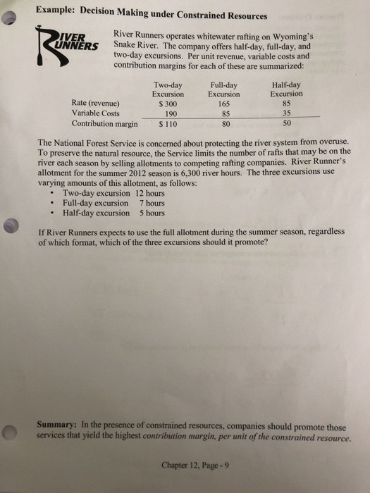  Example: Decision Making under Constrained Resources River Runners operates whitewater rafting