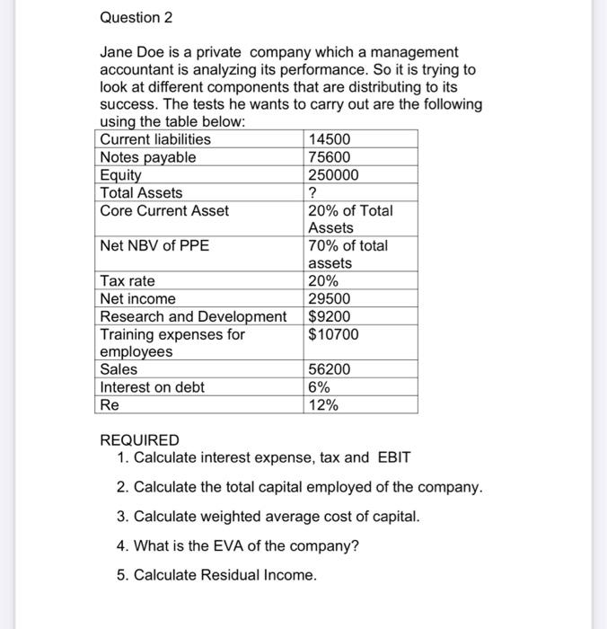 need answer asap thanks! Question 2 Jane Doe is a private company
