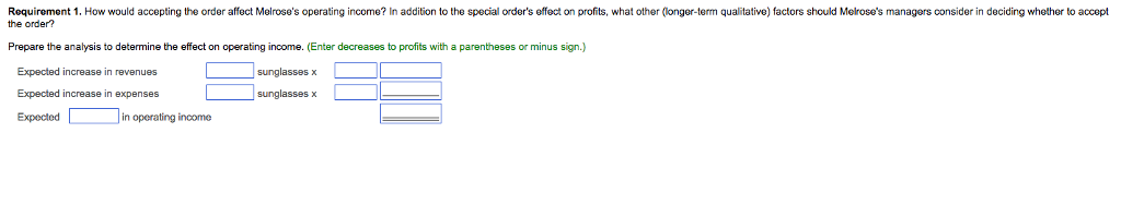 120,000 Pairs of sunglasses Direct materials Direct labor Variable manufacturing overhead Variable