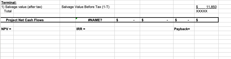 Project Income Statement Using Excel Spreadsheet (b) Compute Net Project Cash flows,