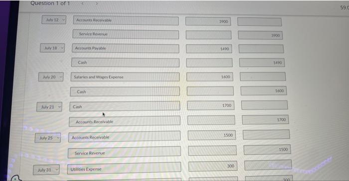 July 1 Invested $16,400 cash in the business. 1 Purchased a used