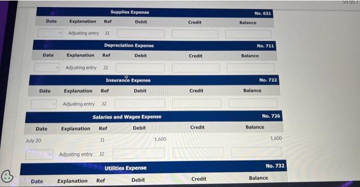 (1) Depreciation on equipment for the month was $290. (2) One-twelfth of