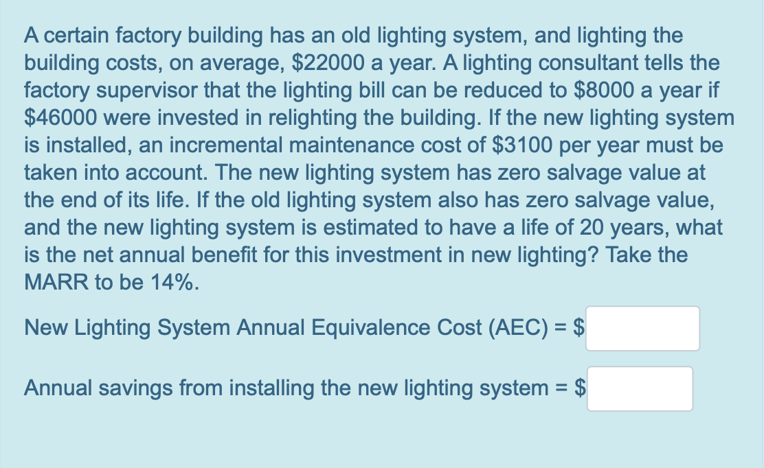  A certain factory building has an old lighting system, and lighting
