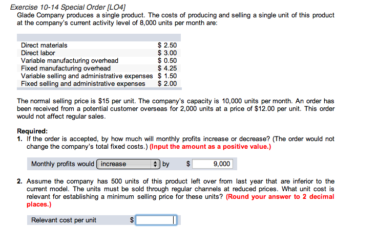 I just need the relevant cost per unit. I can not seem