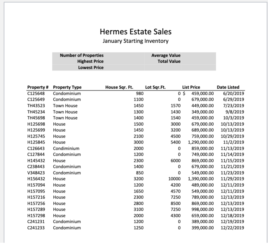 of instructions are separated by which spreadsheet they are to be completed