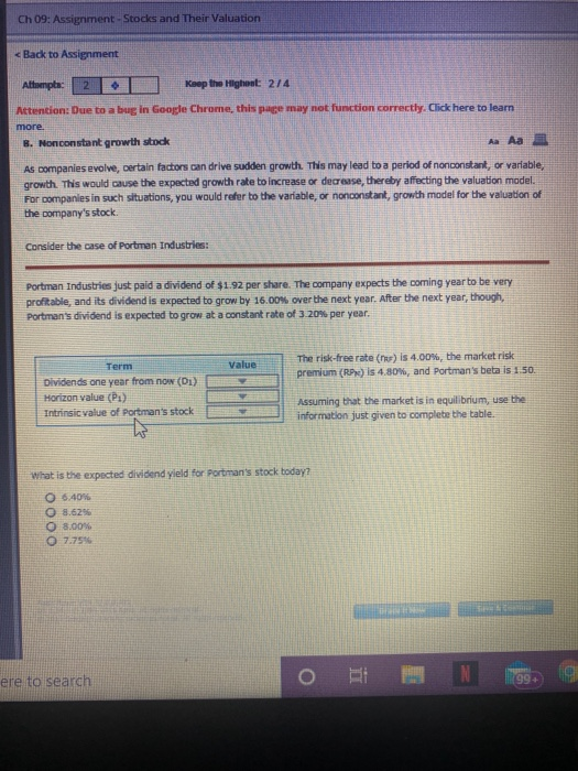  Ch 09: Assignment - Stocks and Their Valuation 