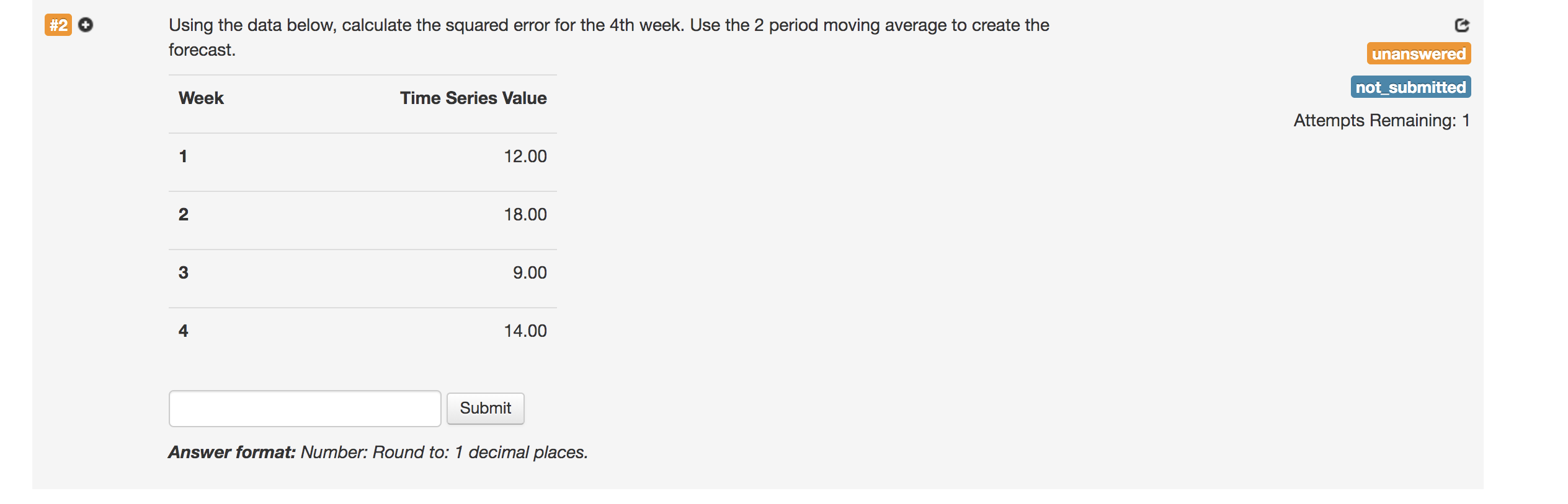  #2 Using the data below, calculate the squared error for the
