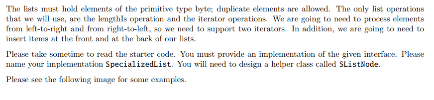 Please design SpecializedList including SListNode based on the starter code provided. //----------------------------------------------------------------------------