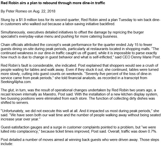 through more dine-in traffic, CEO Denny Marie Post outlines seven things Red