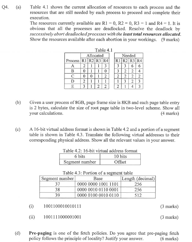  Q4.(a) Table 4.1 shows the current allocation of resources to each