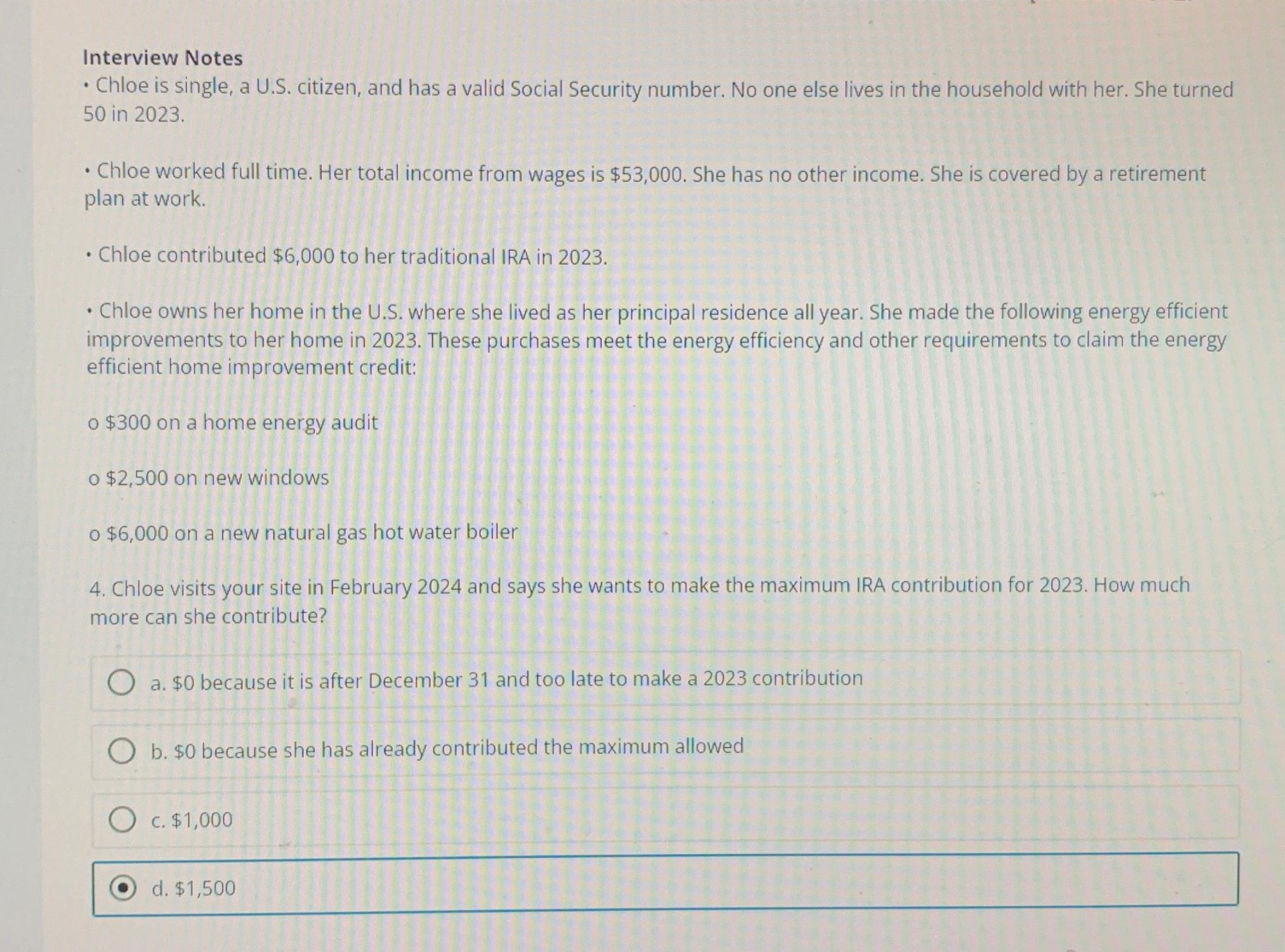  Interview Notes Chloe is single, a U.S. citizen, and has a