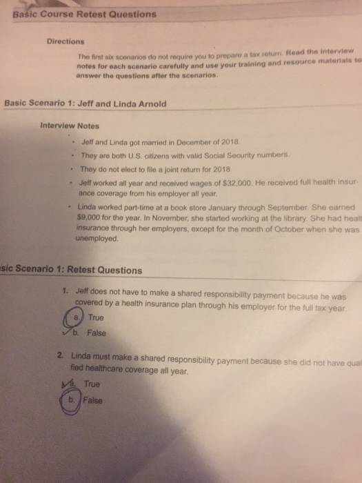  please answe the following tax uestion Basic Course Retest Questions Directions