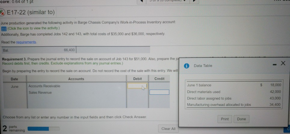  how do you find the debit/credit for this problem? core: 0.64