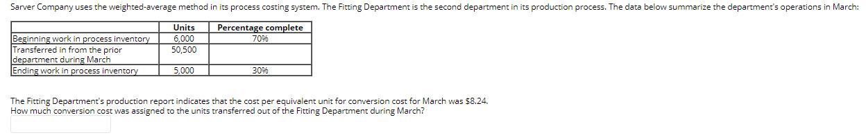  Sarver Company uses the weighted-average method in its process costing system.