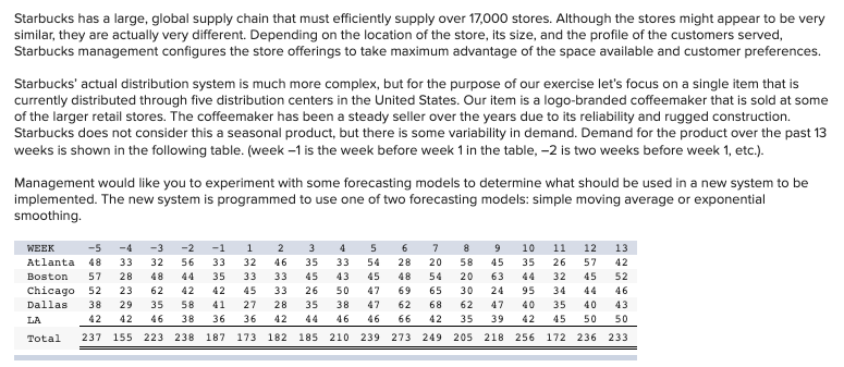  PLEASE ANSWER ALL PARTS CORRECTLY.... Starbucks has a large, global supply