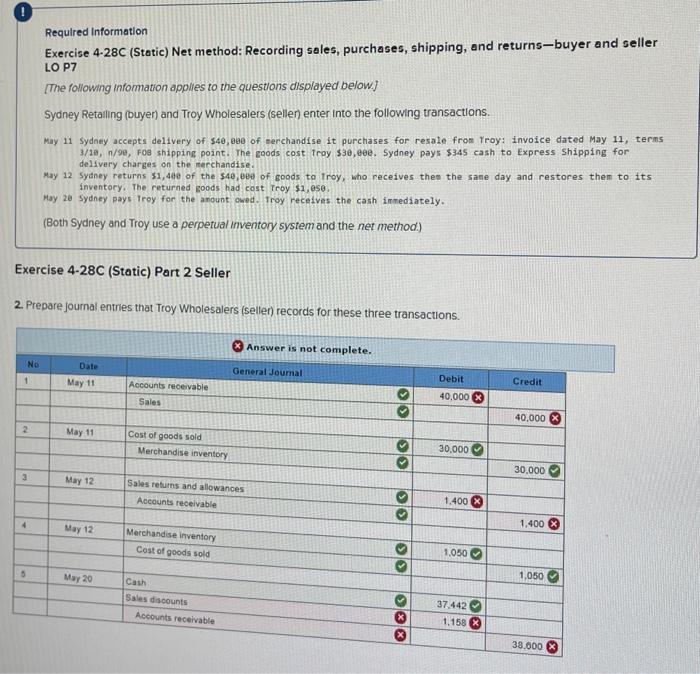  Required Information Exercise 4-28C (Static) Net method: Recording sales, purchases, shipping,