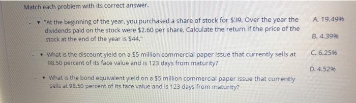  Match each problem with its correct answer. "At the beginning of