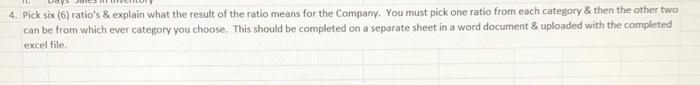  4. Pick six (6) ratio's & explain what the result of