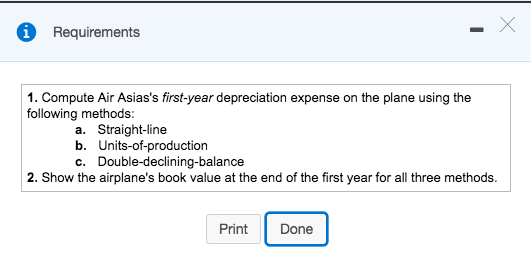 first-year depreciation expense on the plane using the straight-line method. Begin by