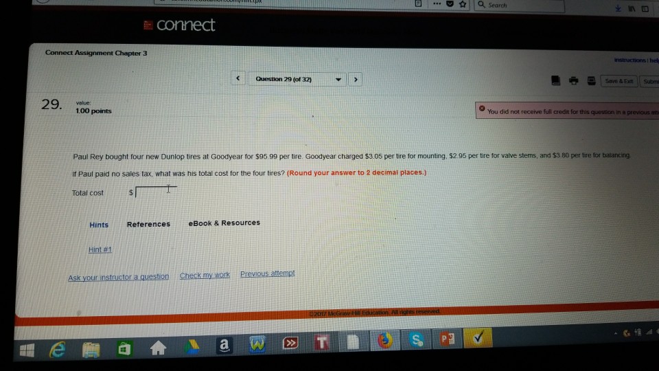 Connect Assignment Chapter 3 Question 29 (of 32) 29. vate 1.00