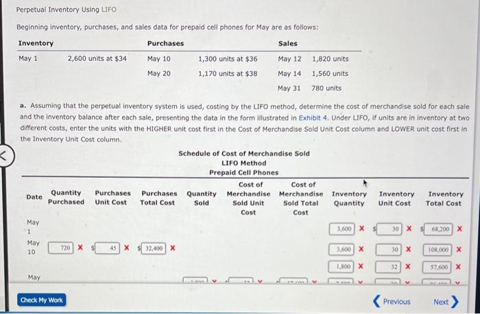  Perpetual Inventory Using LIFO Beginning inventory, purchases, and sales data for