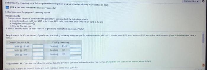  whbridge Inc eventory records for a particular development program show the