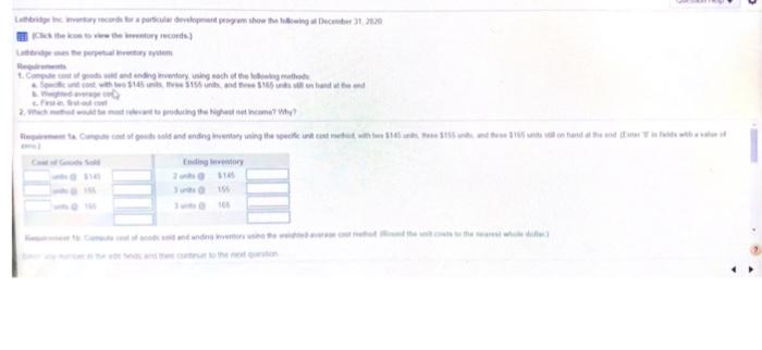 records Lothbridge the perpetual inventory system Requirements 1. Compute cont of goods