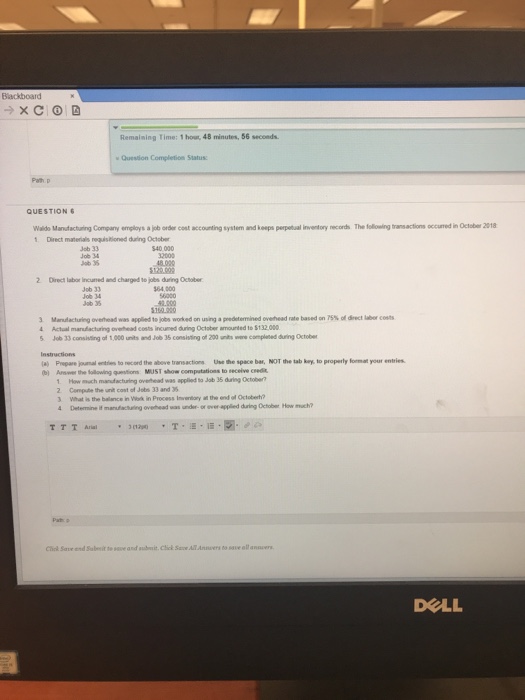  Remaining Time: 1 hour, 48 minutes, 56 seconds Question Completion Status