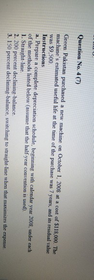  Question No. 4 (7) Green Pakistan purchased a new machine on