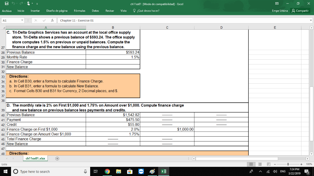 to the nearest cent. Previous Balance APR finance charge $430.50 18% $