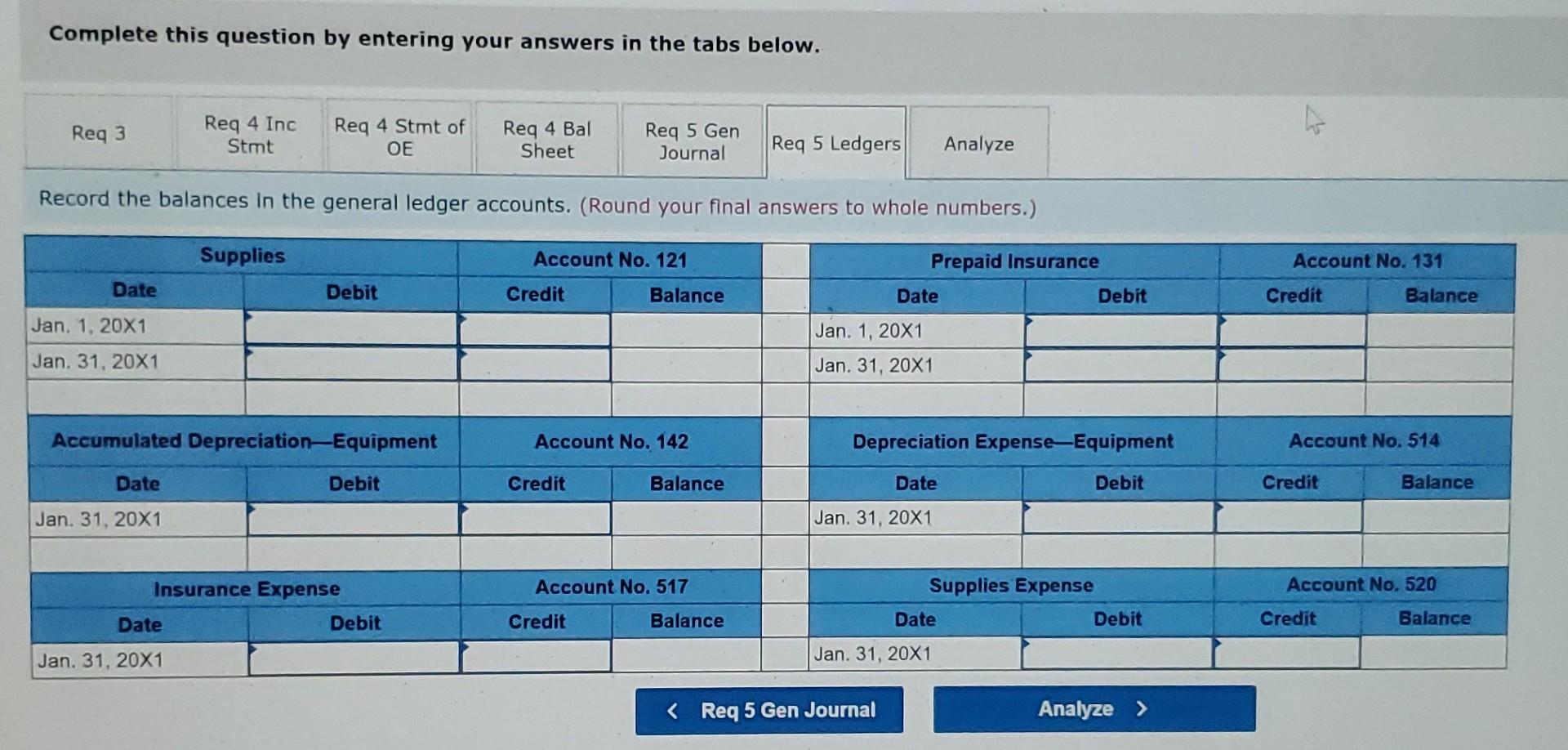 (Round your final answers to whole Prepare a balance sheet. (Round your