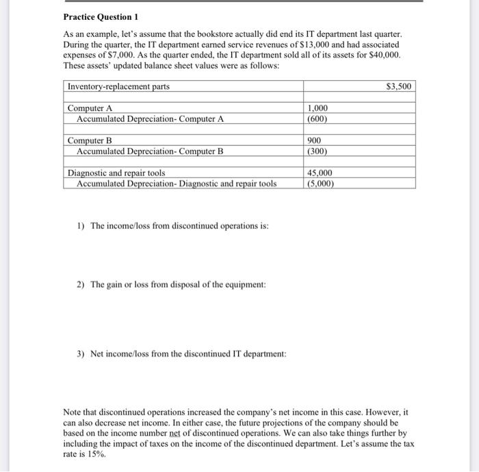  Practice Question 1 As an example, let's assume that the bookstore
