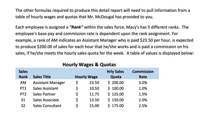 the productivity of his sales force. Mr. McDougal has provided you with
