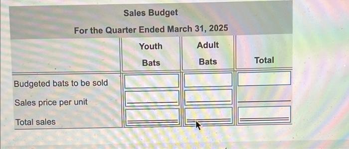 Goods Inventory on December 31, 2024, consists of 450 youth bats at