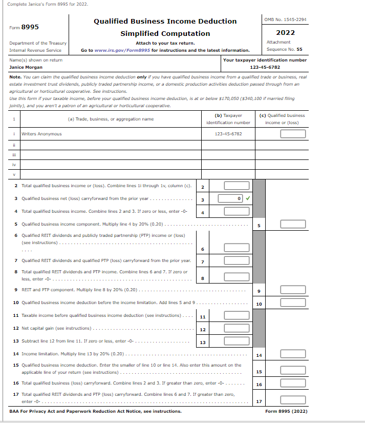  Ch 8 Tax Return Problem Individual (Form 1040) Janice Morgan, age