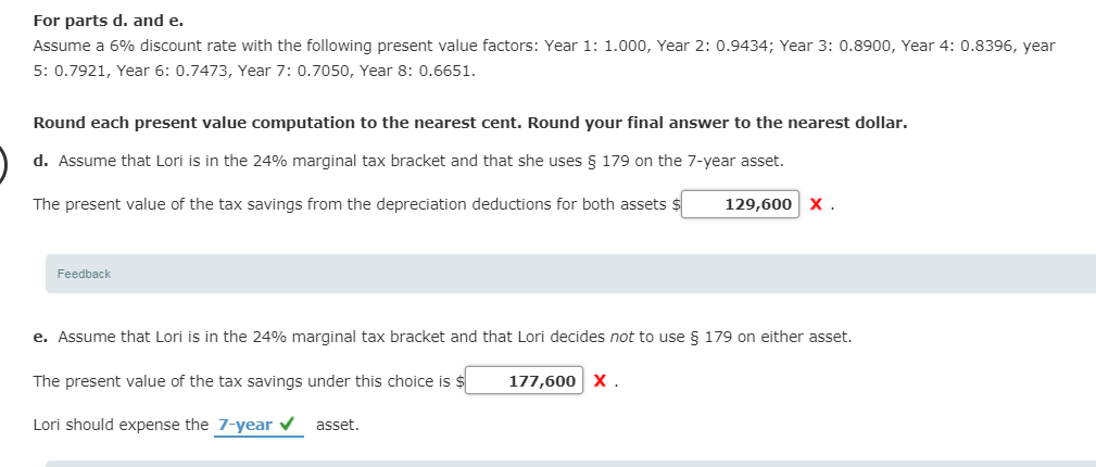 Problem 8-41 (LO. 2, 3, 9) Lori, who is single, purchased 5-year
